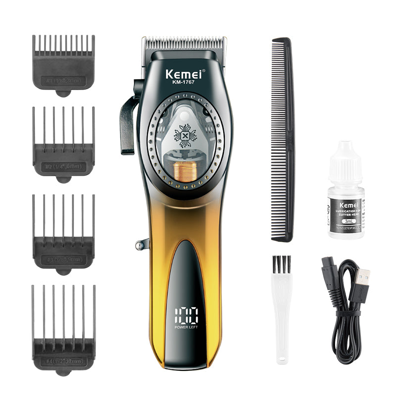 Kemei KM-1767 Professional Hair Clipper – Ceramic Blade, LCD Display & Fast Charging Trimmer