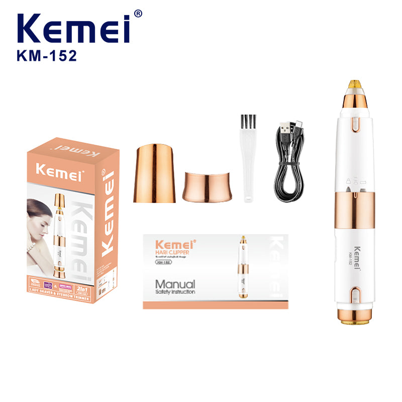 Kemei KM-152 Women’s Hair Clipper & Eyebrow Trimmer – Rechargeable Facial & Body Grooming Tool