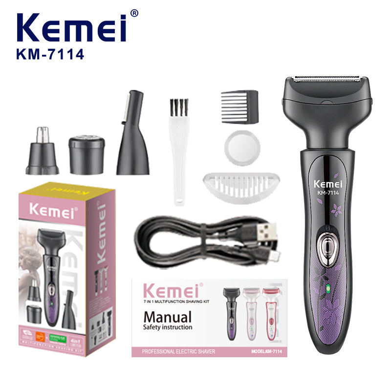 Kemei KM-7114 Women Epilator – Painless Multifunction Hair Remover, Battery Powered