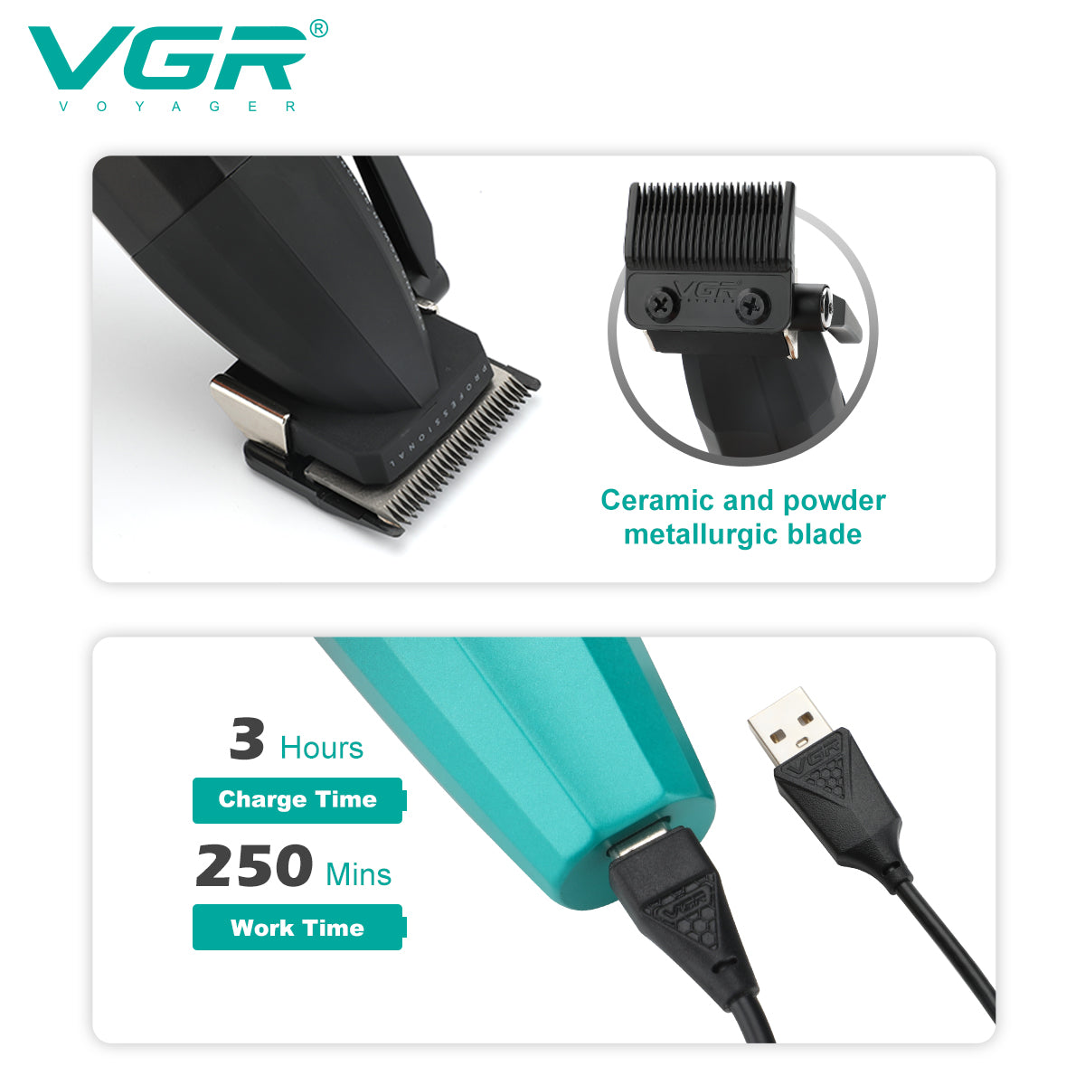 VGR V-003 Professional Rechargeable Hair Clipper – Ceramic Blade