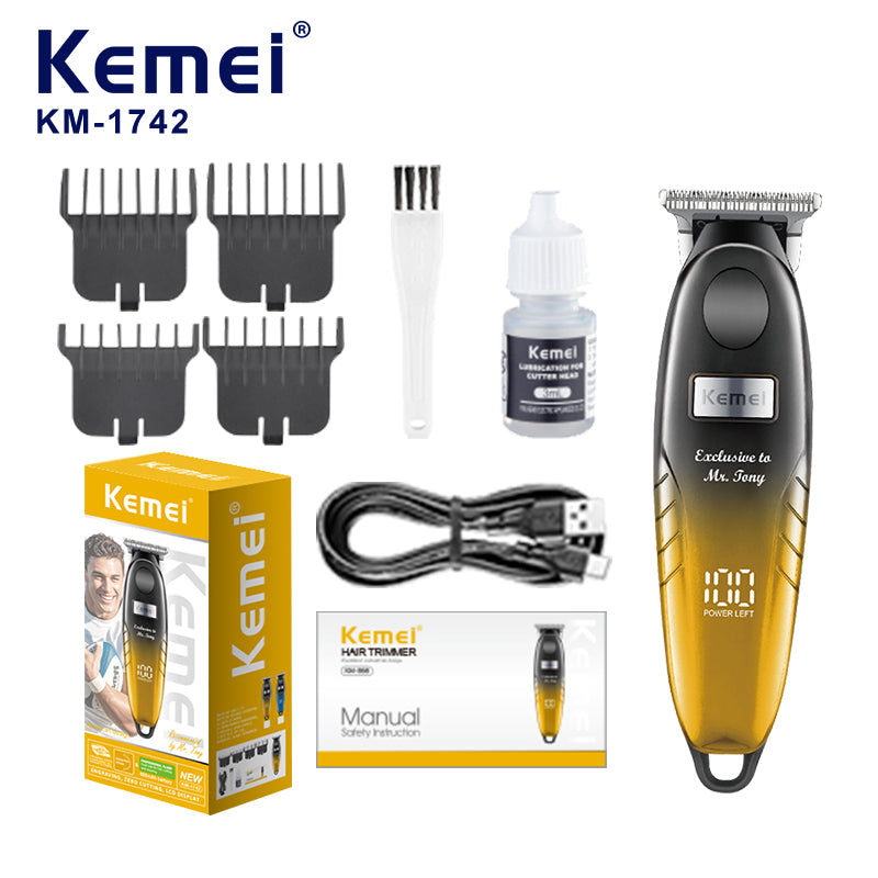 Kemei KM-1742 Professional Hair Clipper – Cordless Rechargeable LED Display Beard & Hair Trimmer