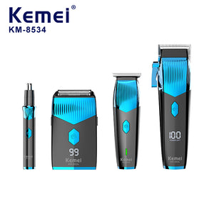 Kemei KM-8534 Professional 4-in-1 Grooming Kit – Hair Clipper, Trimmer, Foil Shaver & Nose/Ear Trimmer with USB Charging