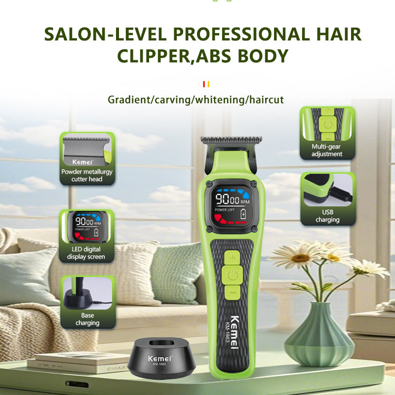 Kemei KM-1863 Professional Hair Clipper & Beard Trimmer with LCD Display – Rechargeable Cordless