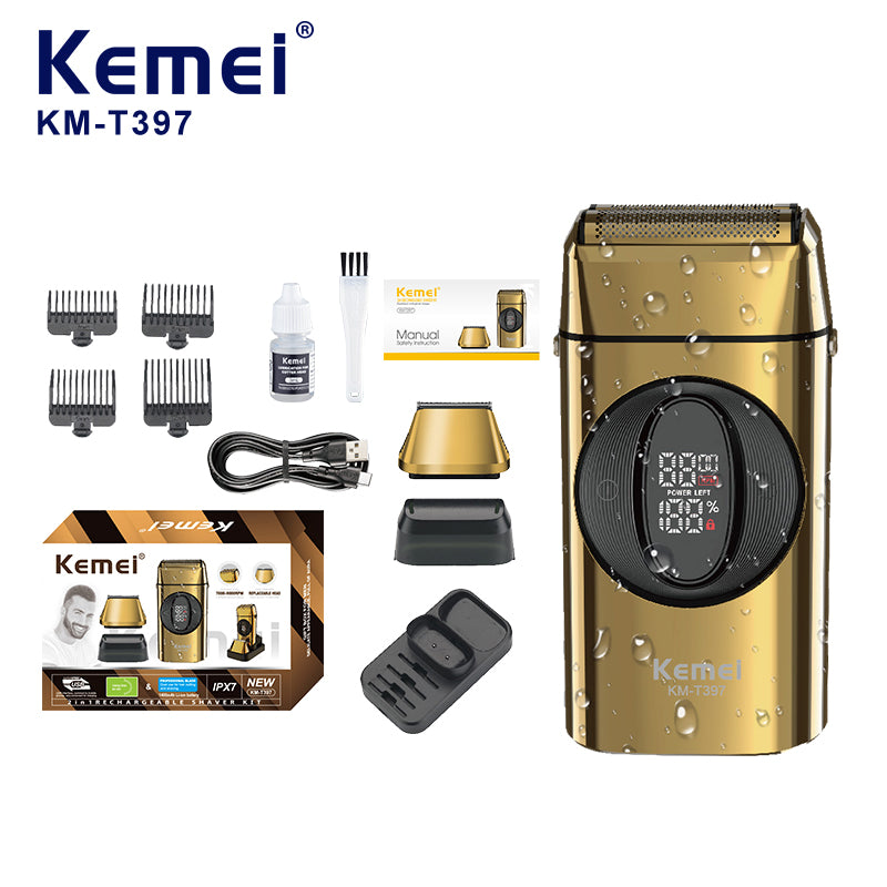 KEMEI KM-T397 Rotary Electric Shaver – Twin Blade, 1400mAh Battery, Type-C Charging, IPX7 Waterproof