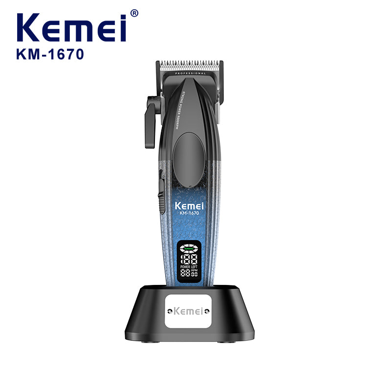 Kemei KM-1670 Professional Hair Trimmer – Rechargeable Cordless Hair Clipper with LCD Display