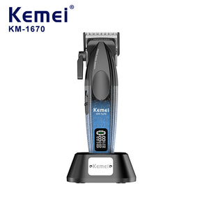 Kemei KM-1670 Professional Hair Trimmer – Rechargeable Cordless Hair Clipper with LCD Display