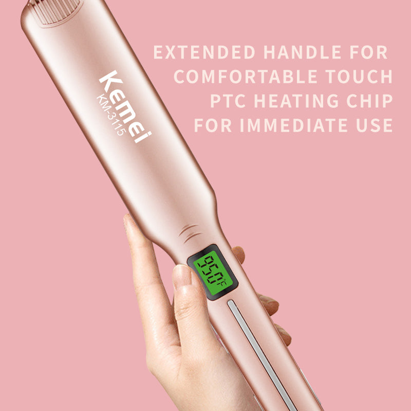 Kemei KM-3115 Titanium Hair Straightener – Dual Wet & Dry Styling, Fast Heating, LCD Display, 450°F–950°F – Custom Color
