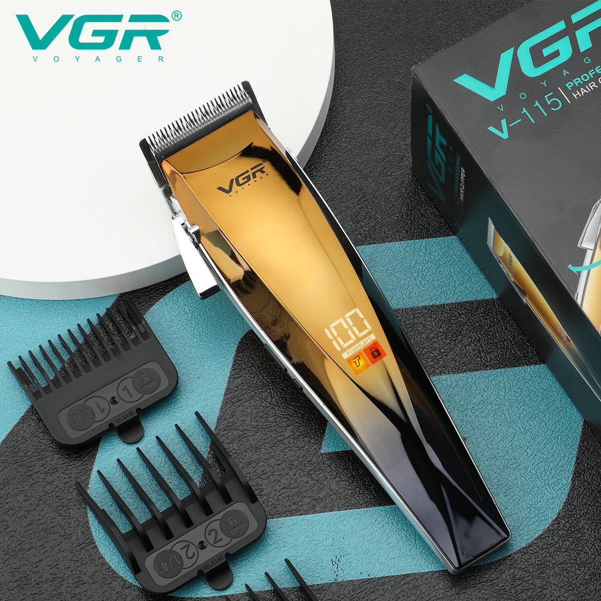 VGR V-115 Professional Hair Clipper – Cordless & Corded Trimmer with LED Display, Long Battery, Stainless Steel Blades