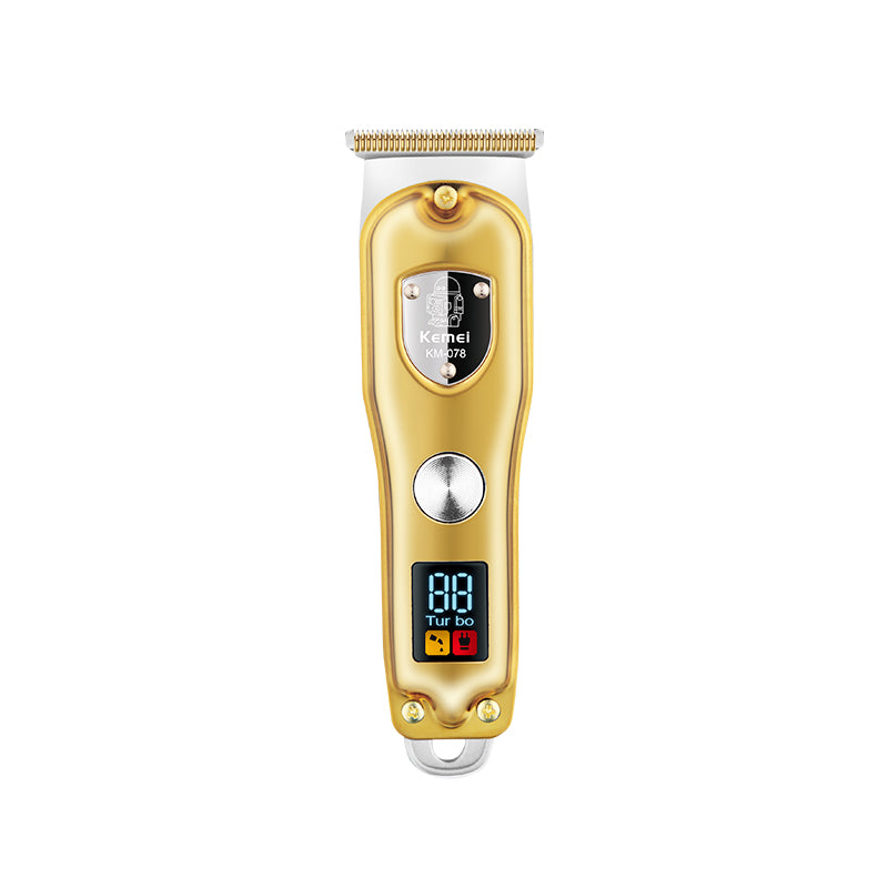 KEMEI KM-078 Gold Professional Hair Clipper & Beard Trimmer – 4 Combs, Skin-Friendly Carbon Steel Blade