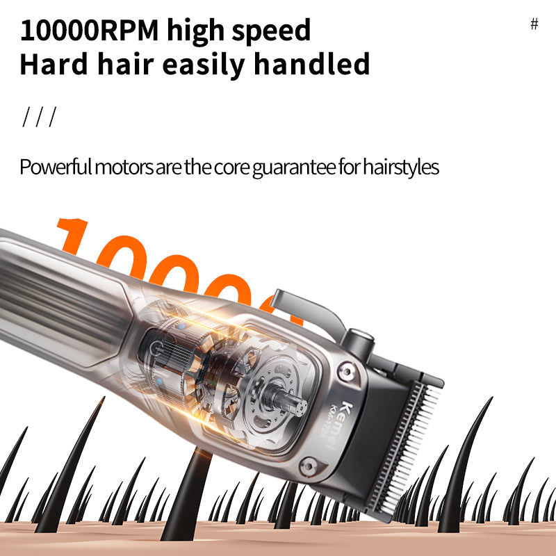 Kemei KM-1726 Professional Hair Clipper – USB Rechargeable, LCD Display, Adjustable Speeds & Cutting Lengths