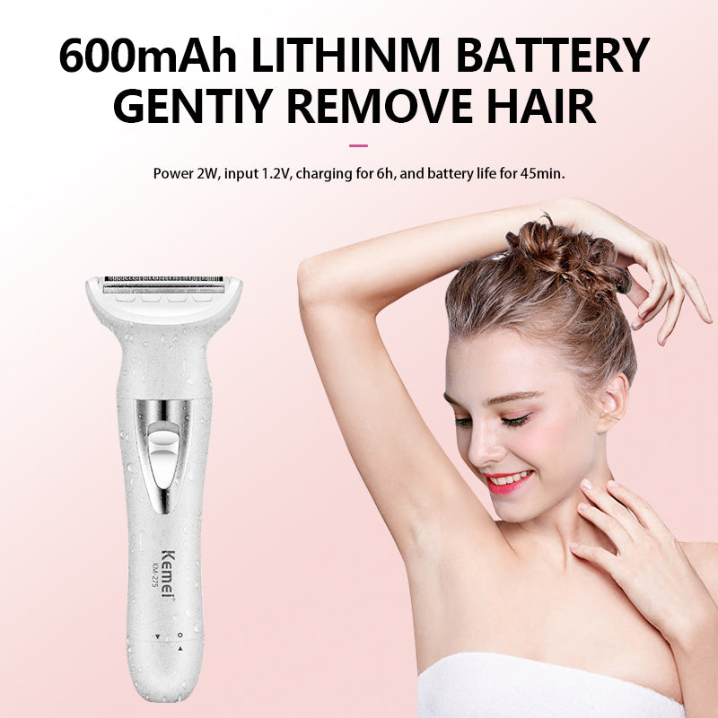 Kemei KM-275 Lady Epilator - Waterproof USB Electric Hair Remover for Face, Body & Legs