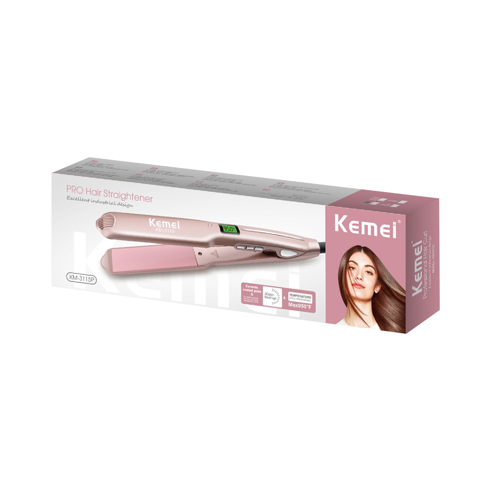 Kemei KM-3115 Titanium Hair Straightener – Dual Wet & Dry Styling, Fast Heating, LCD Display, 450°F–950°F – Custom Color