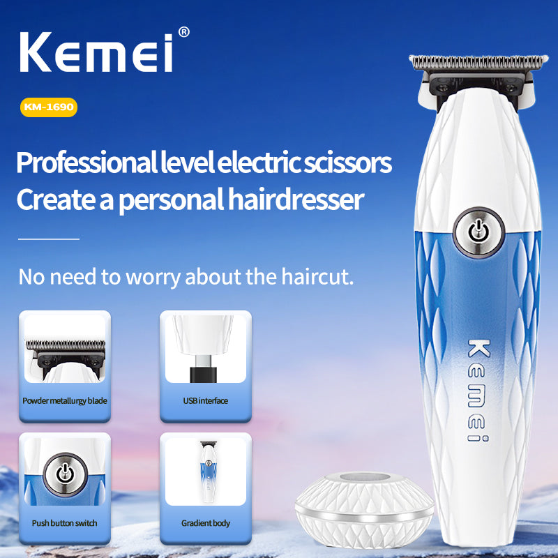 Kemei KM-1690 Professional Hair Clipper – Cordless Electric Hair Trimmer with Long Runtime, Fast Charging, LCD Display