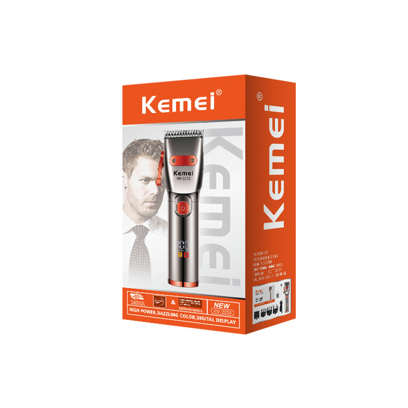 Kemei KM-2253 Professional Cordless Hair Clipper – USB Rechargeable Electric Trimmer with LED Display, Stainless Steel Blades