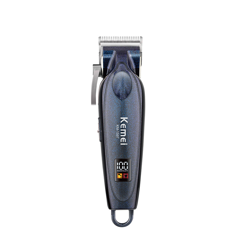 Kemei KM-1597 Professional Hair Clipper – LCD Display, 2000mAh Li-Ion Battery, Adjustable Speeds, Fast Charging
