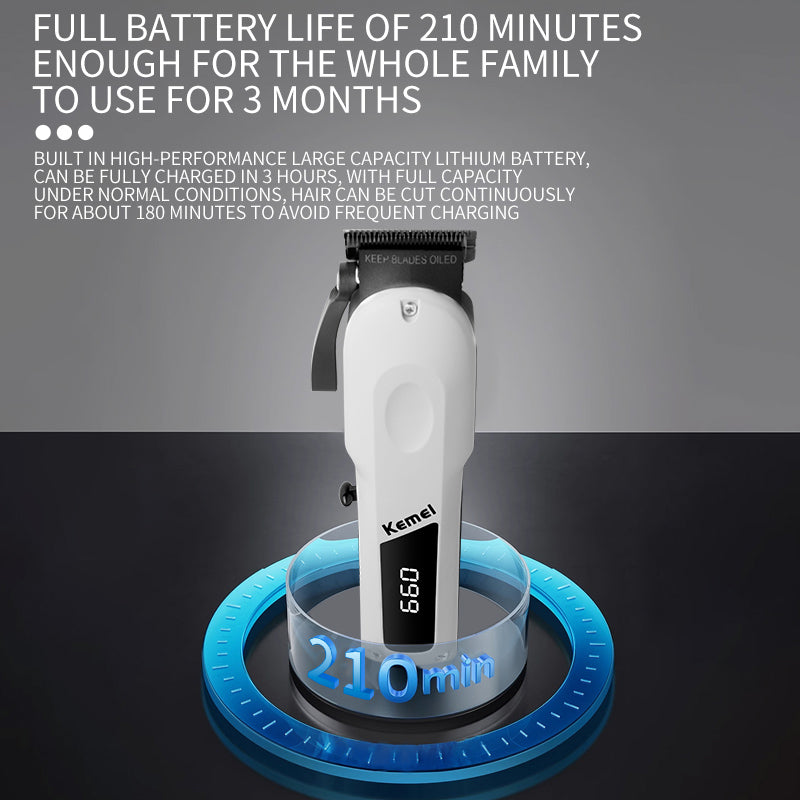 Kemei KM-807 Professional Hair Clipper – Carbon Steel Blades, Digital LCD,  USB Charging