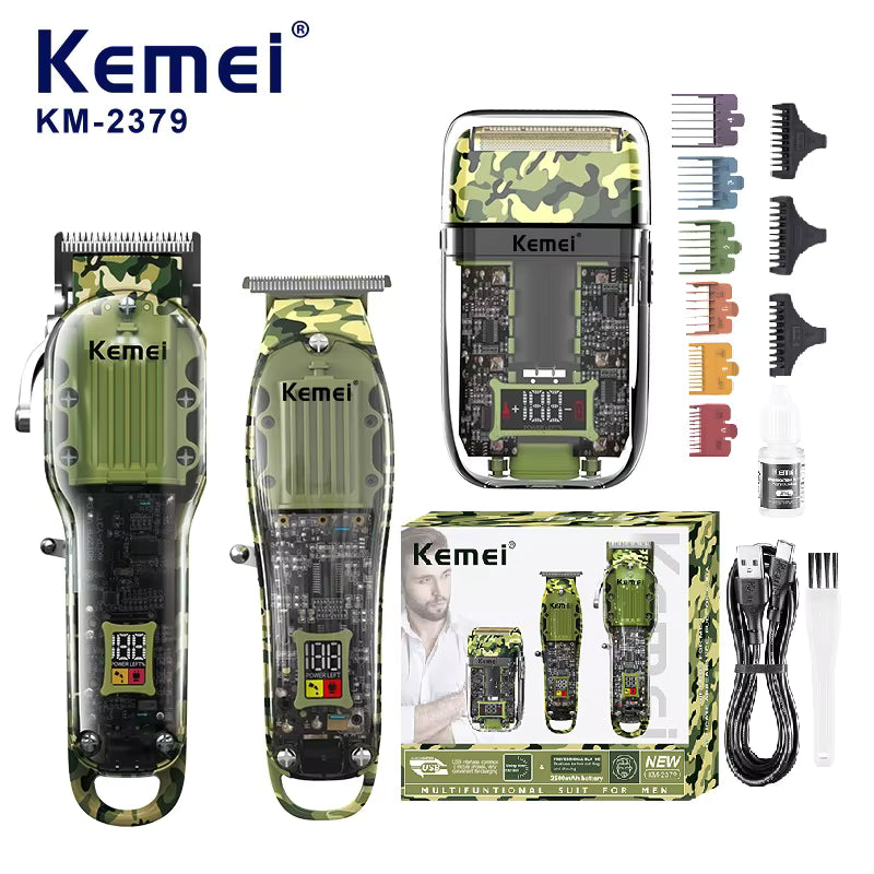 Kemei KM-2379 Professional Hair Trimmer – Rechargeable USB Clipper with Stainless Steel Blades & LCD Display