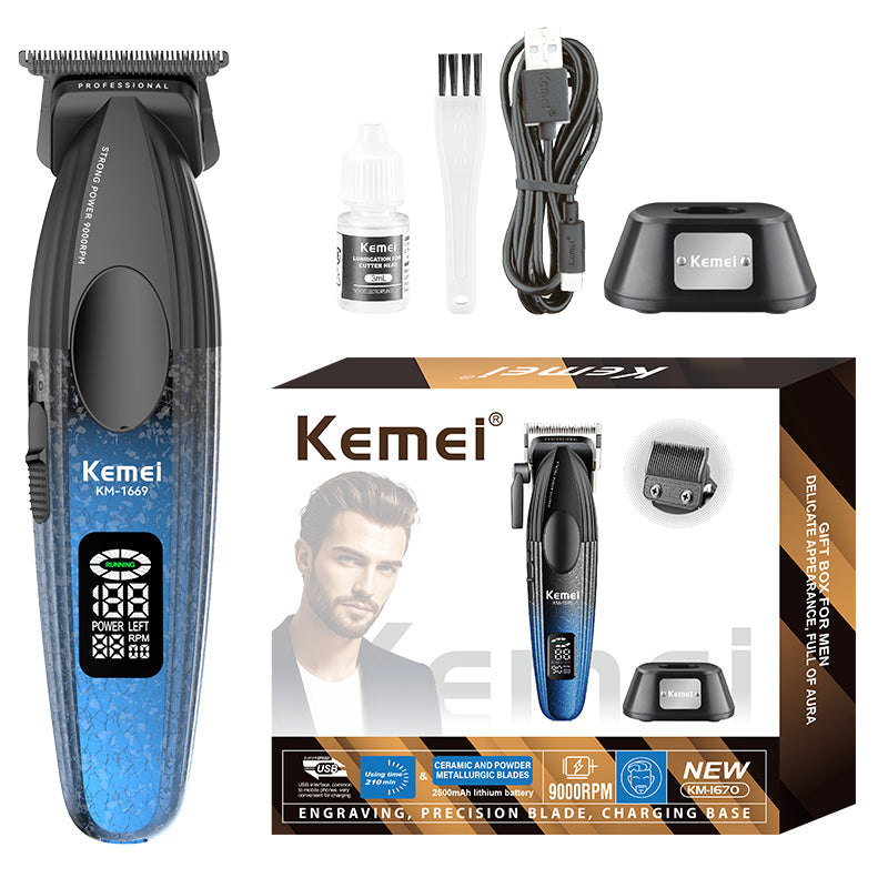Kemei KM-1669 Professional Hair Clipper – LCD Display, 240min Runtime, USB Rechargeable, Metal Housing