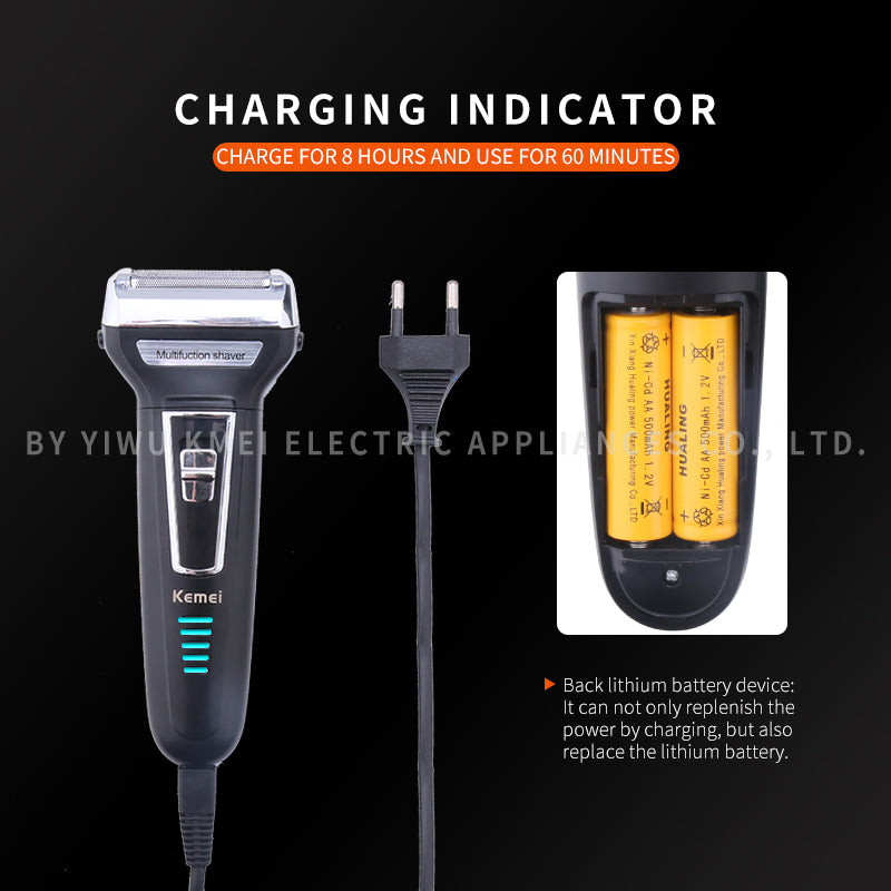 Kemei KM-6558 Rechargeable Electric Shaver – Dual Floating Heads, Wet & Dry Use, 3 Speed Modes