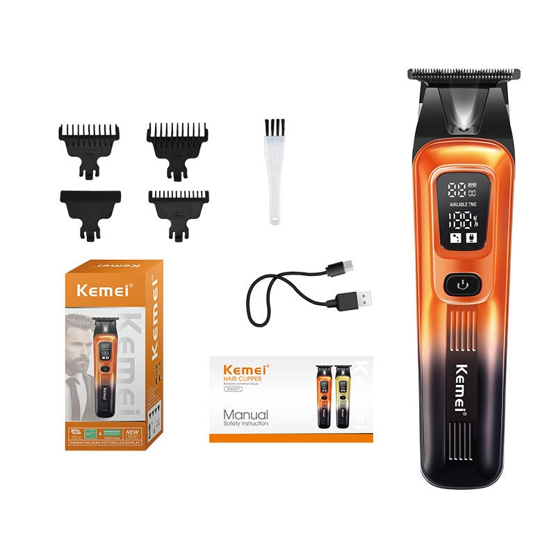 KEMEI KM-037 Professional Hair Clipper – Cordless, Stainless Steel Blade, LED Display, 1200mAh Battery