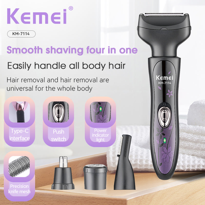 Kemei KM-7114 Women Epilator – Painless Multifunction Hair Remover, Battery Powered