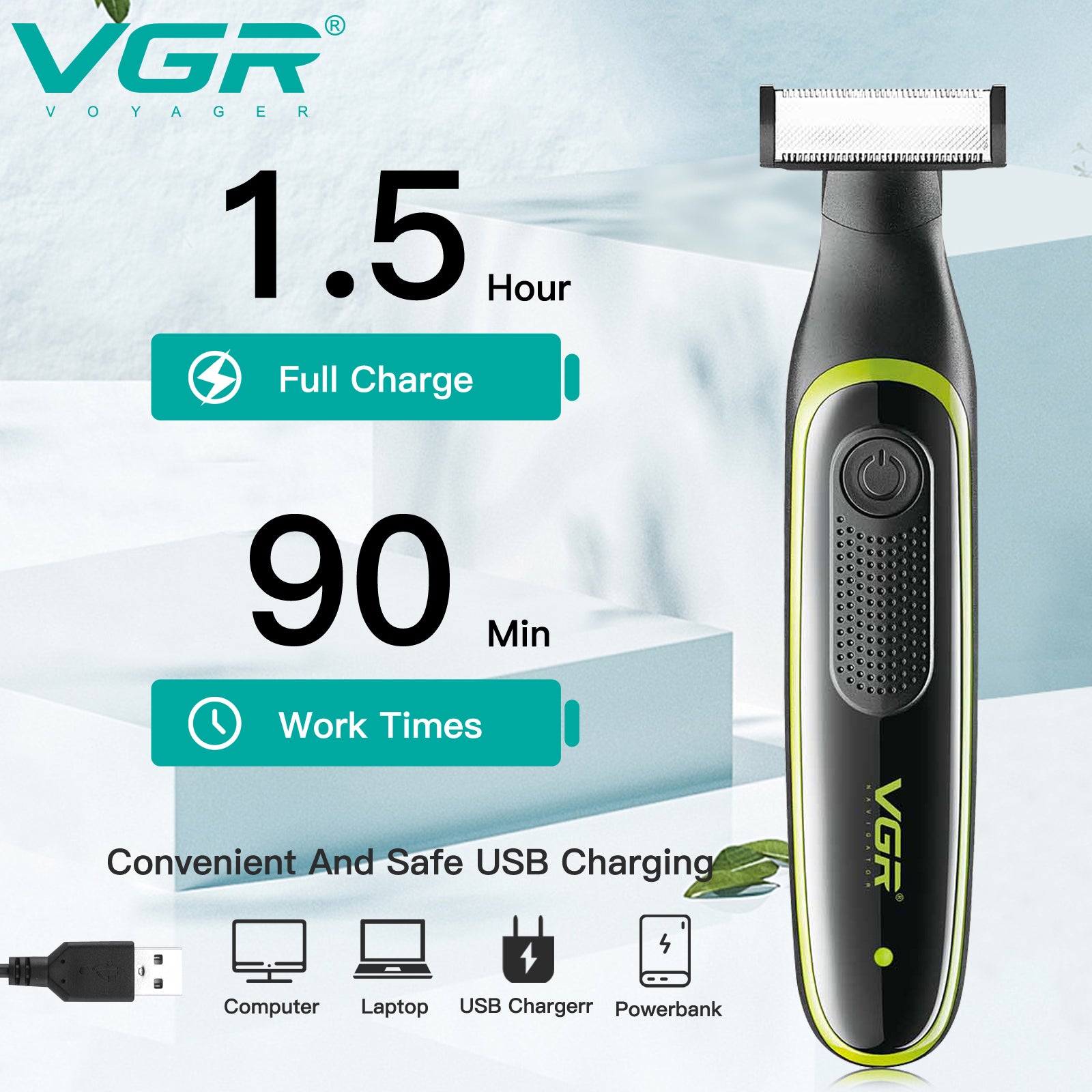 VGR V-017 Beard Shaver – Stainless Steel Blades