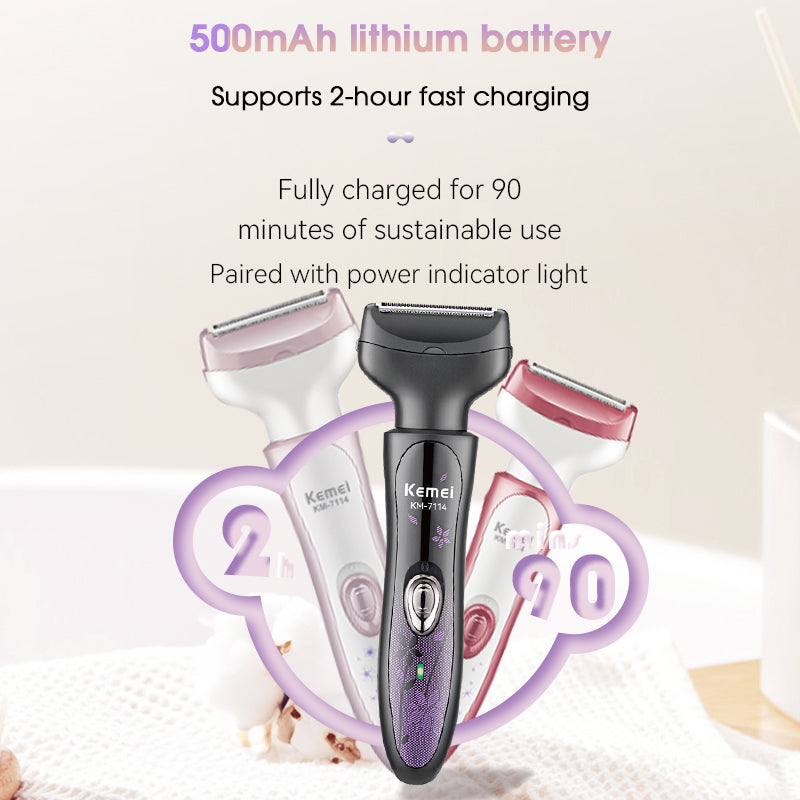 Kemei KM-7114 Women Epilator – Painless Multifunction Hair Remover, Battery Powered