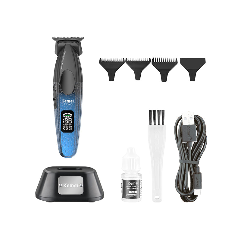 Kemei KM-1669 Professional Hair Clipper – LCD Display, 240min Runtime, USB Rechargeable, Metal Housing