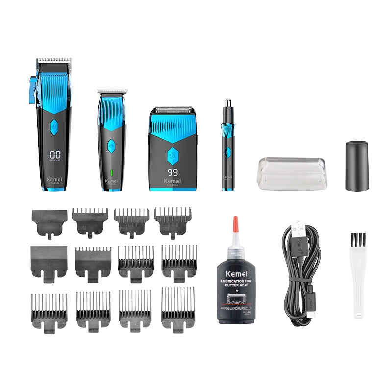 Kemei KM-8534 Professional 4-in-1 Grooming Kit – Hair Clipper, Trimmer, Foil Shaver & Nose/Ear Trimmer with USB Charging