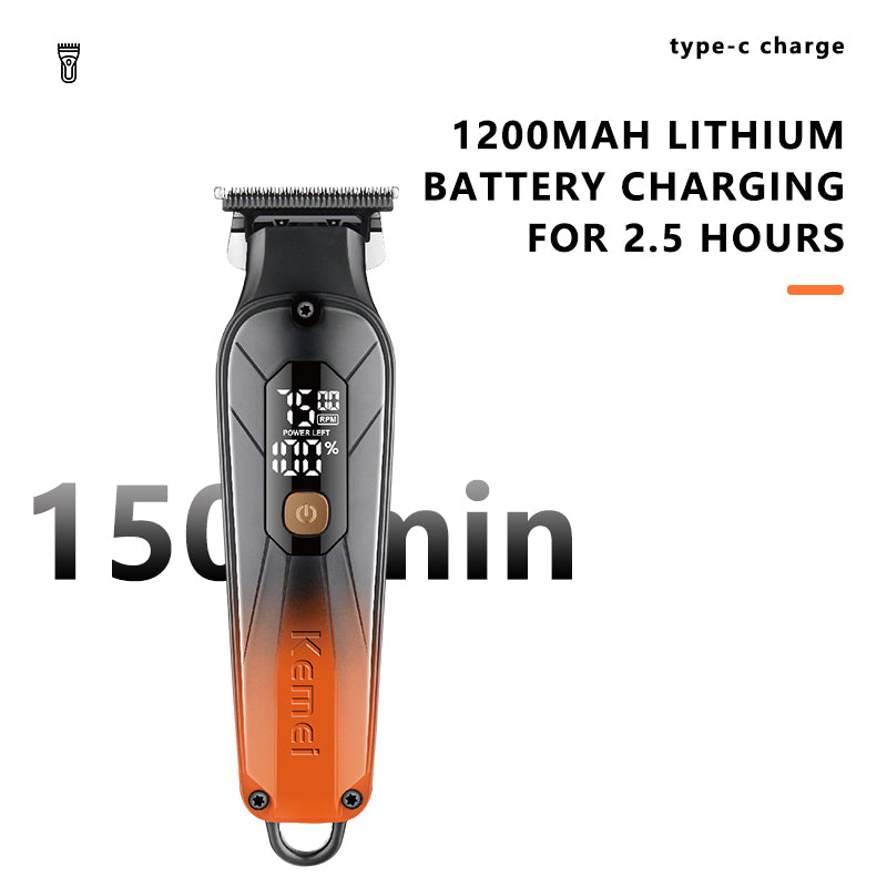 Kemei KM-1741 Professional Hair Clipper – USB Rechargeable, LCD Display, Adjustable Speeds, Stainless Steel Blades
