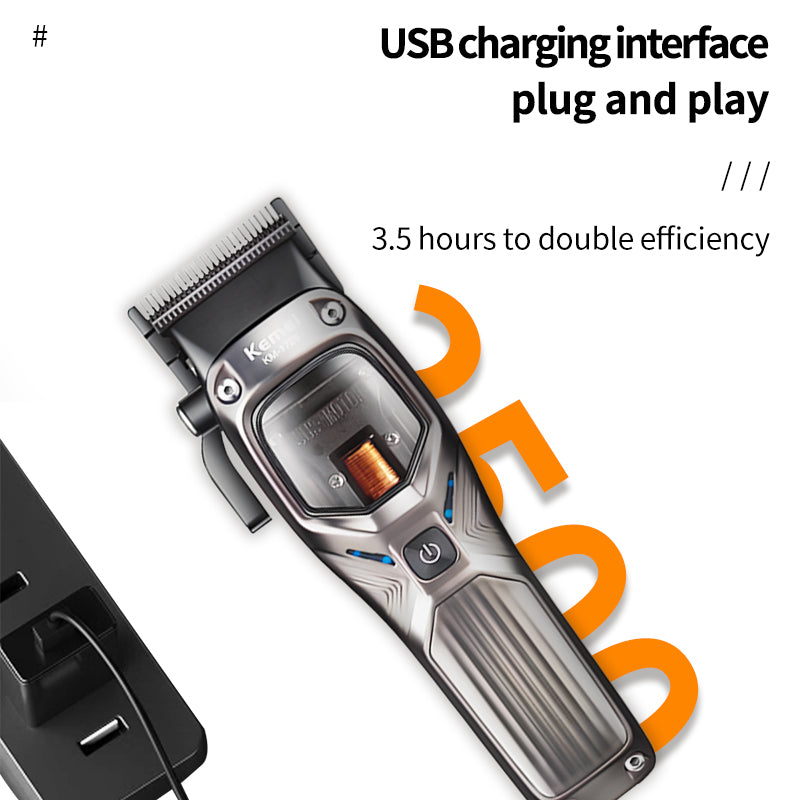 Kemei KM-1726 Professional Hair Clipper – USB Rechargeable, LCD Display, Adjustable Speeds & Cutting Lengths