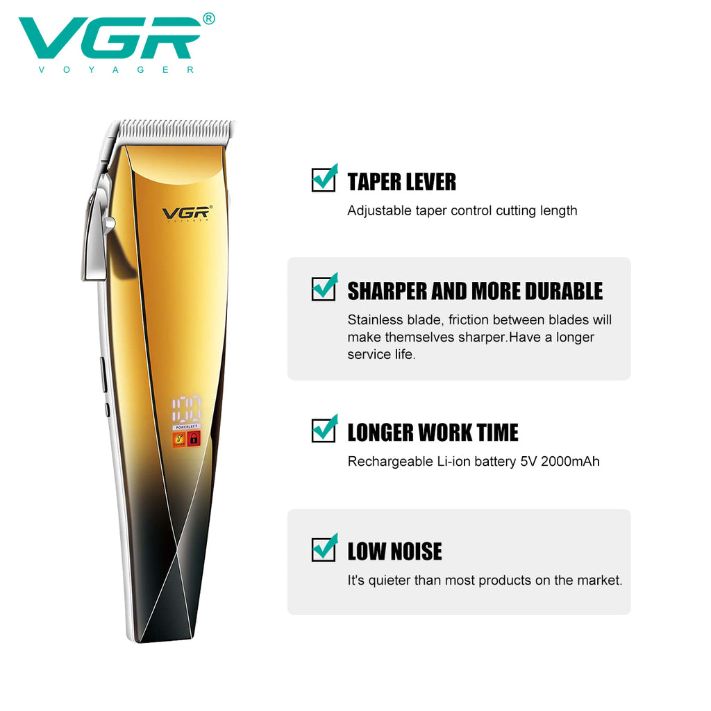 VGR V-115 Professional Hair Clipper – Cordless & Corded Trimmer with LED Display, Long Battery, Stainless Steel Blades