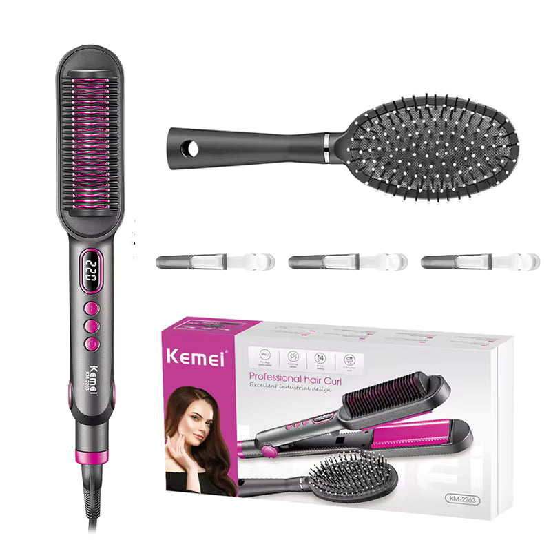 Kemei KM-2263 Professional Hair Curler – 5 Temperature Settings, Ceramic Cone Barrel, Safety Stand – Black