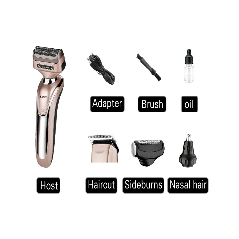 Kemei KM-1622 Men’s Rechargeable Hair Clipper – 5-Speed Rotary & Foil Head Shaver with Stainless Steel Blades