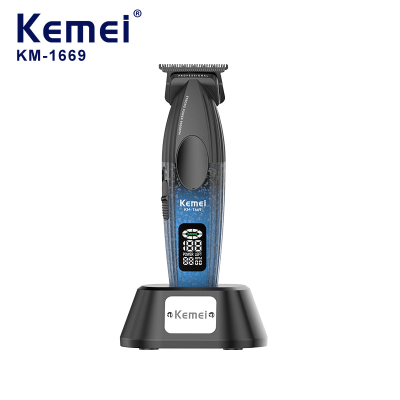 Kemei KM-1669 Professional Hair Clipper – LCD Display, 240min Runtime, USB Rechargeable, Metal Housing
