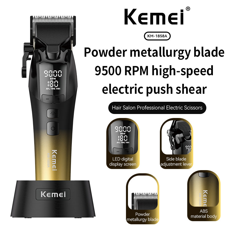 KEMEI KM-1858A Professional Hair Clipper – Cordless, 6500mAh Battery, Adjustable Speeds, Fast Charging
