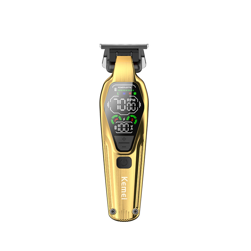 Kemei KM-1697 Professional Hair Clipper – Metal Body, LCD Display, 1400mAh Battery, Adjustable Cutting, 7W Power