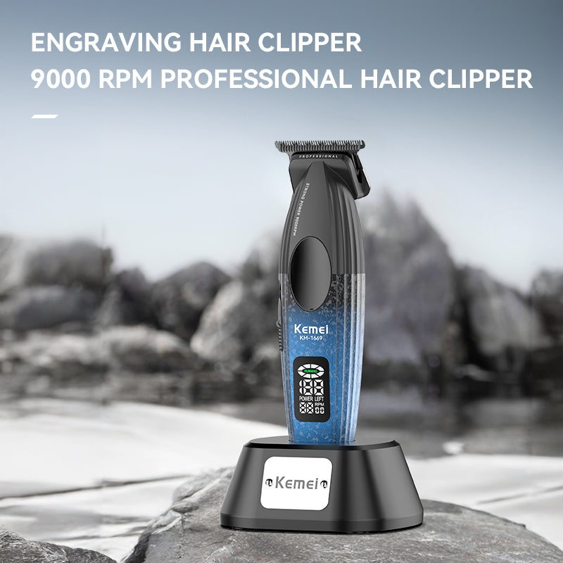 Kemei KM-1669 Professional Hair Clipper – LCD Display, 240min Runtime, USB Rechargeable, Metal Housing