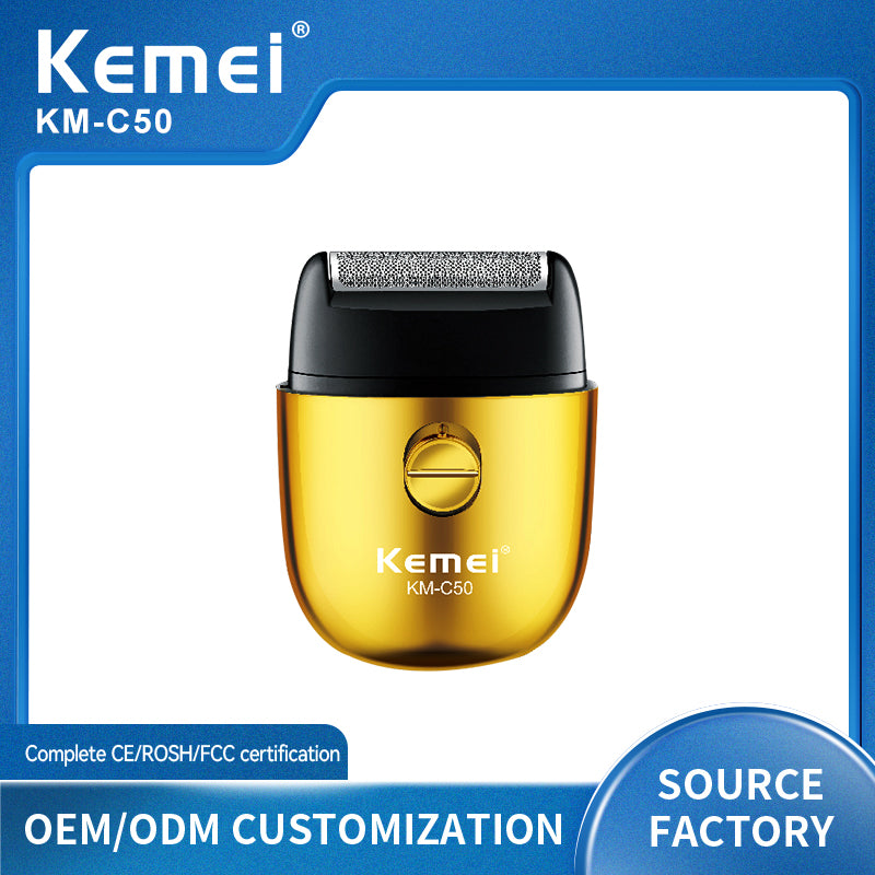 Kemei KM-C50 Electric Foil Shaver for Unisex– Twin Blade Rechargeable Shaver for Face & Body, Waterproof, Gold