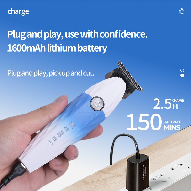 Kemei KM-1690 Professional Hair Clipper – Cordless Electric Hair Trimmer with Long Runtime, Fast Charging, LCD Display