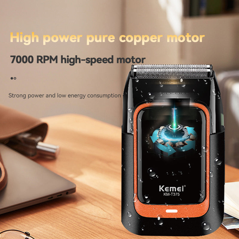 Kemei KM-T375 Foldable Rotary Shaver for Men – Twin Blade, TYPE-C Charging, 600mAh Battery, Metal Body