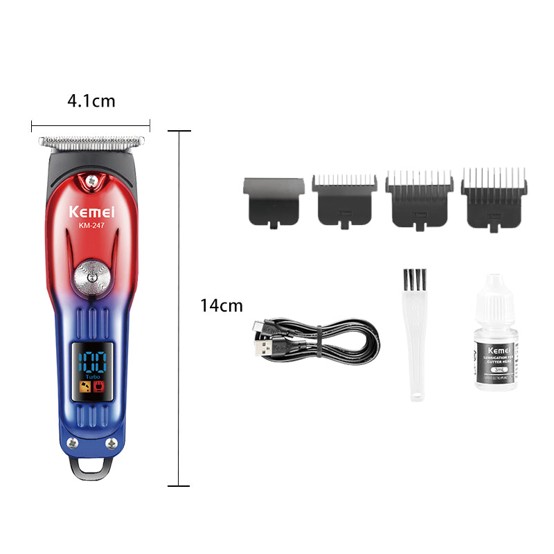 Kemei KM-247 Professional Hair Trimmer – All-in-One Grooming Kit, Fast Charging, Adjustable Lengths, LCD Display
