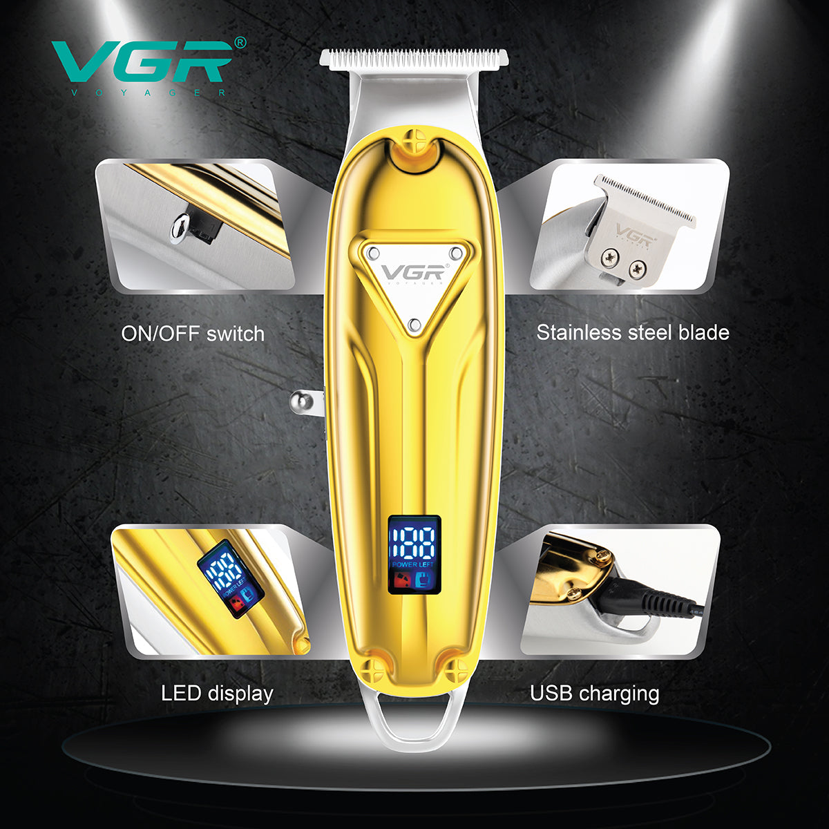 VGR V-062 Professional Cordless Hair Trimmer – Rechargeable LED Hair Clipper for Men