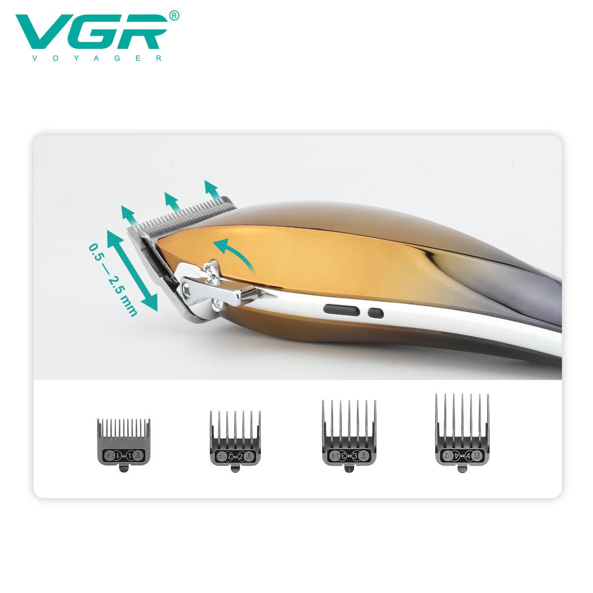 VGR V-115 Professional Hair Clipper – Cordless & Corded Trimmer with LED Display, Long Battery, Stainless Steel Blades