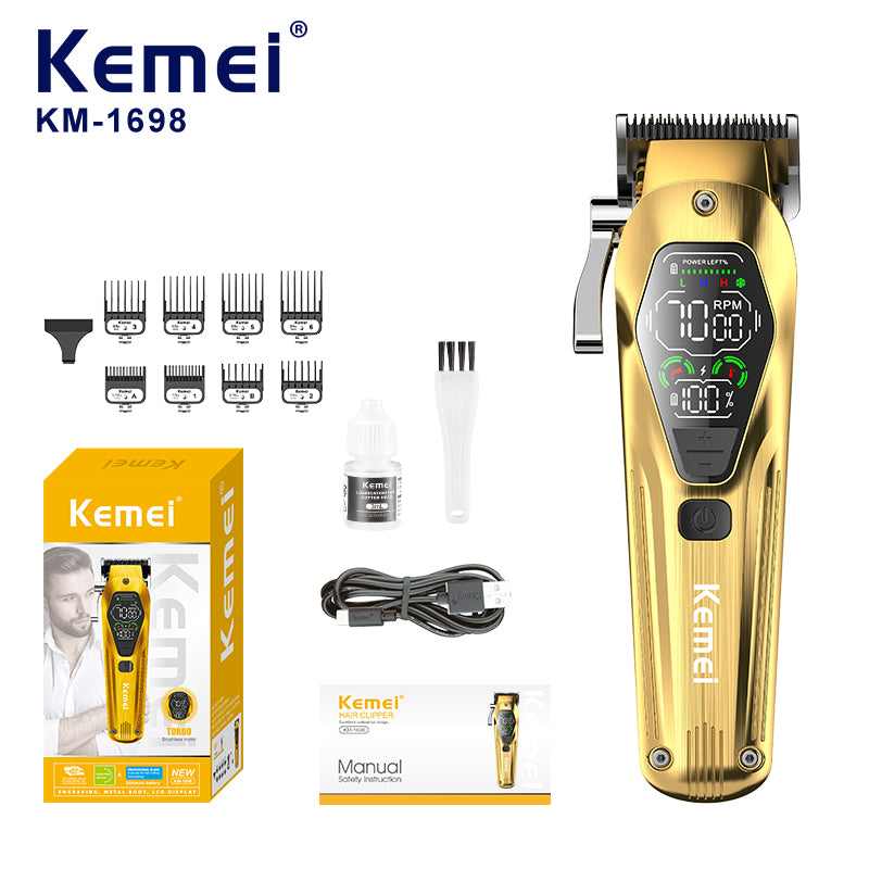 Kemei KM-1698 Gold Professional Hair Clipper – Ceramic Blade, 7000 RPM Motor, Adjustable Blade Level