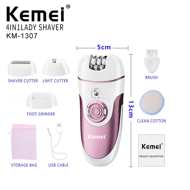 Kemei KM-1307 4-in-1 Women’s Grooming Kit – 2-Speed Settings, Built-in Light, Body & Legs Hair Trimmer
