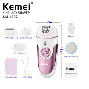 Kemei KM-1307 4-in-1 Women’s Grooming Kit – 2-Speed Settings, Built-in Light, Body & Legs Hair Trimmer