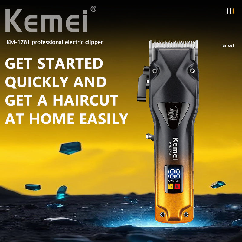 Kemei KM-1781 Professional Hair Clipper – LCD Display, 2000mAh Battery, Adjustable Cutting Lengths, Fast Charging