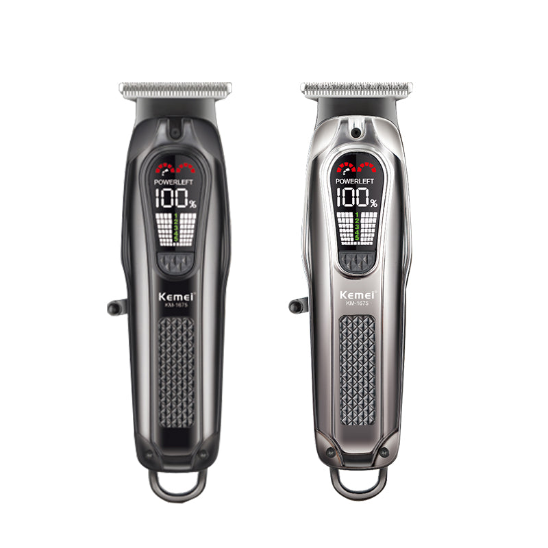 Kemei KM-1675 Professional Hair Clipper – LCD Display, USB Rechargeable, 1800mAh Battery, Adjustable Cutting Lengths