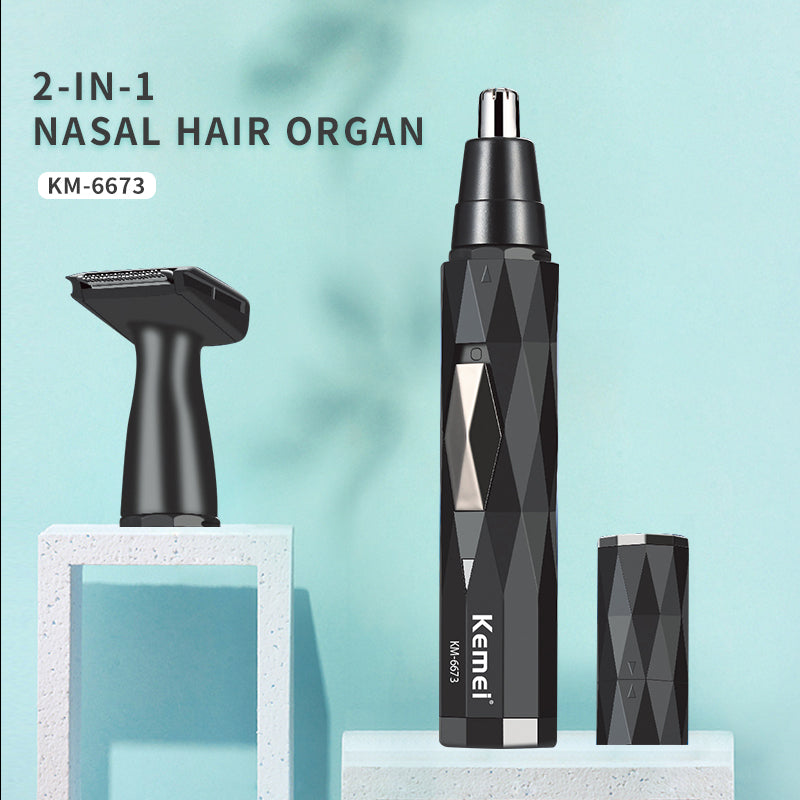 Kemei KM-6673 2-in-1 Nose and Ear Hair Trimmer for Men – Rechargeable, Lightweight, Stainless Steel Blades